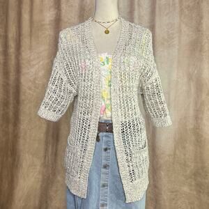 Free People Chunky Crochet Knit Open Front Cardigan Sweater Short Sleeve Coastal